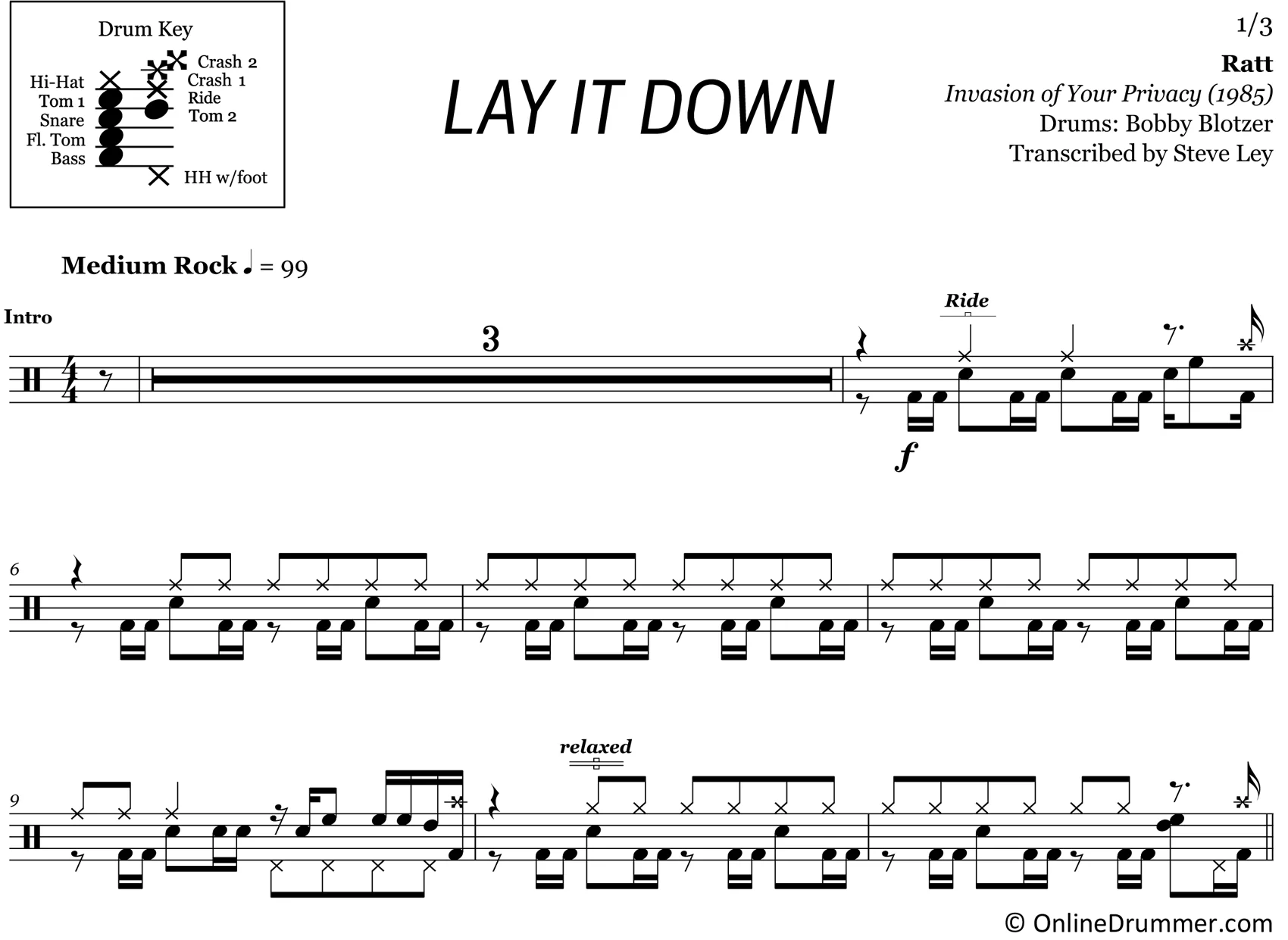 Lay It Down - Ratt - Drum Sheet Music - Image 3