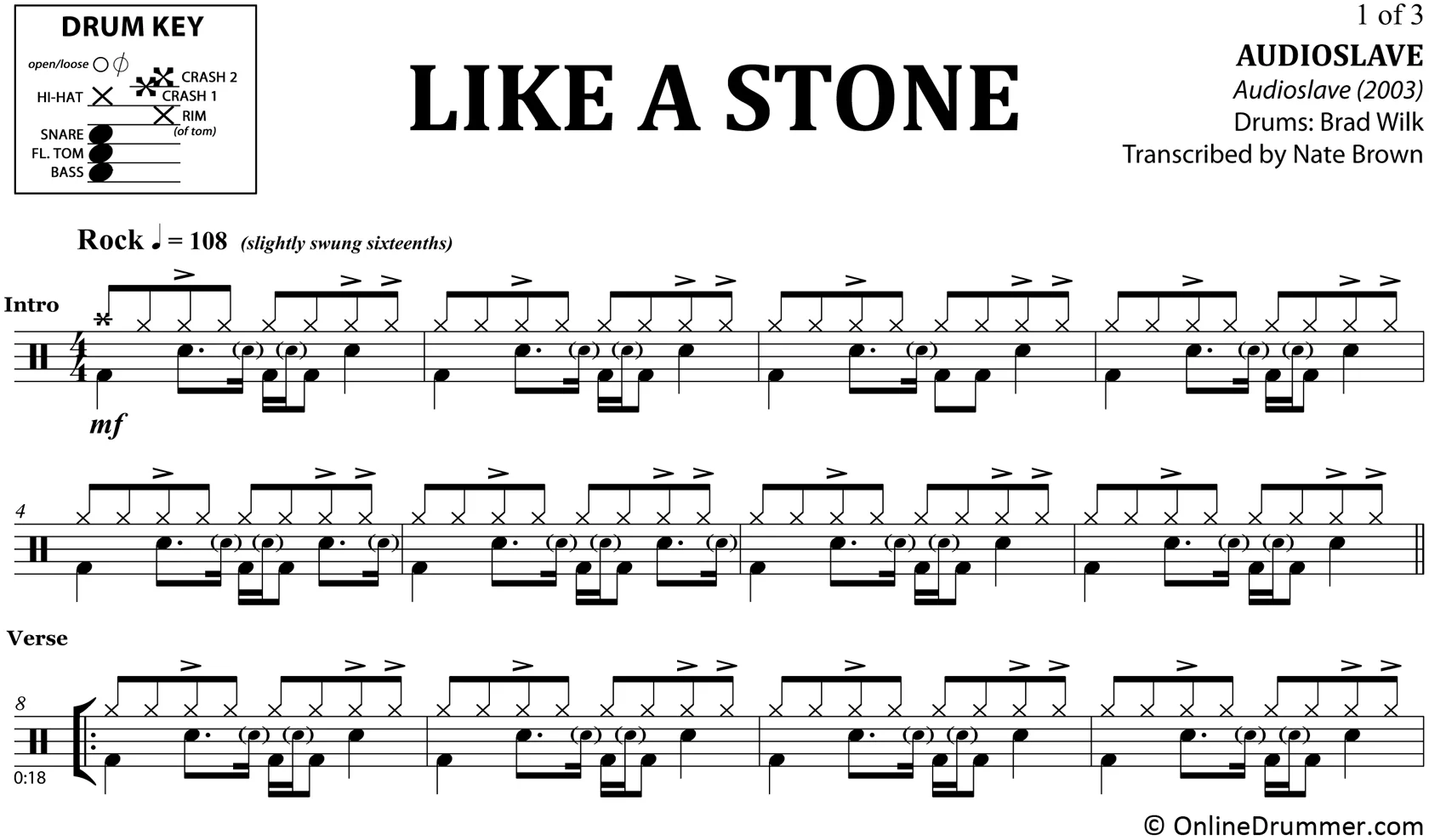 Like A Stone - Audioslave - Drum Sheet Music - Image 3