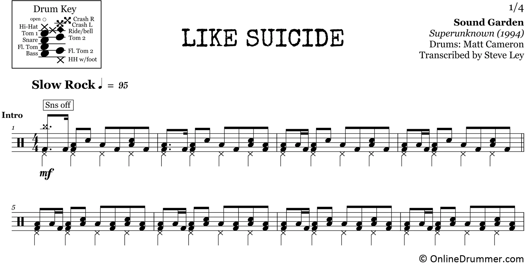 Like Suicide - Soundgarden - Drum Sheet Music - Image 3