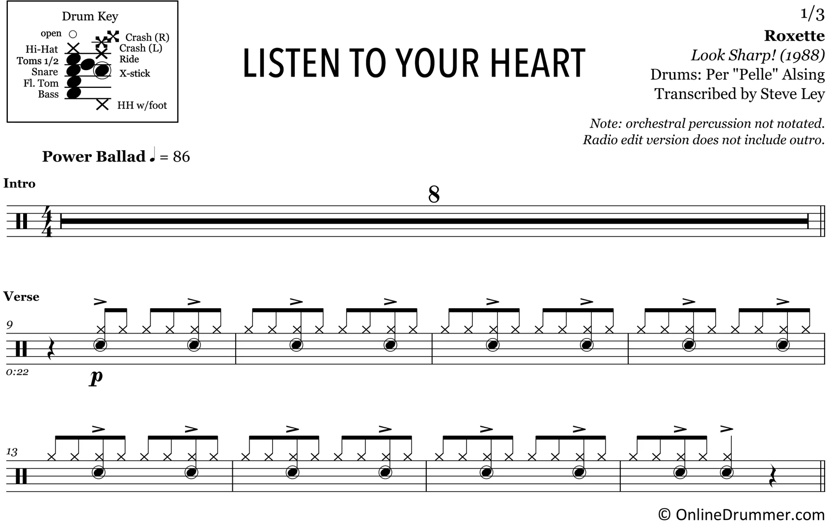 Listen To Your Heart - Roxette - Drum Sheet Music - Image 3