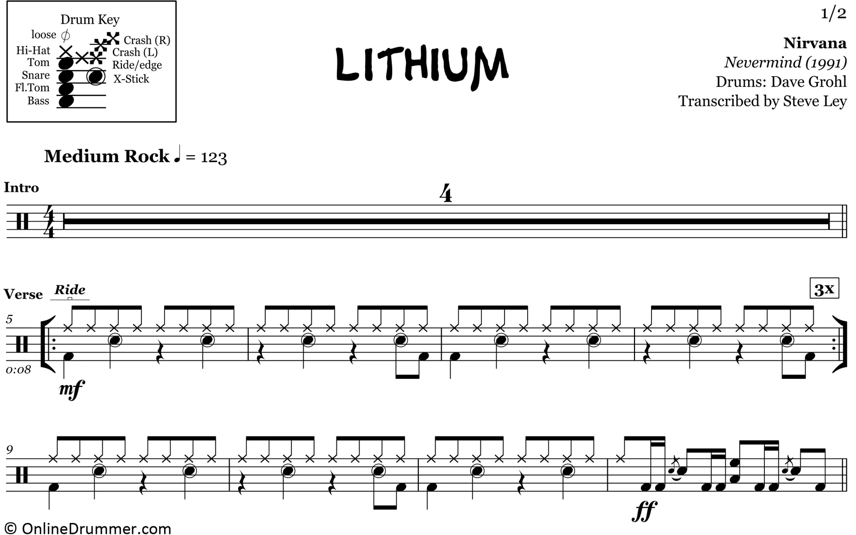 Lithium - Nirvana - Drum Sheet Music - Image 3