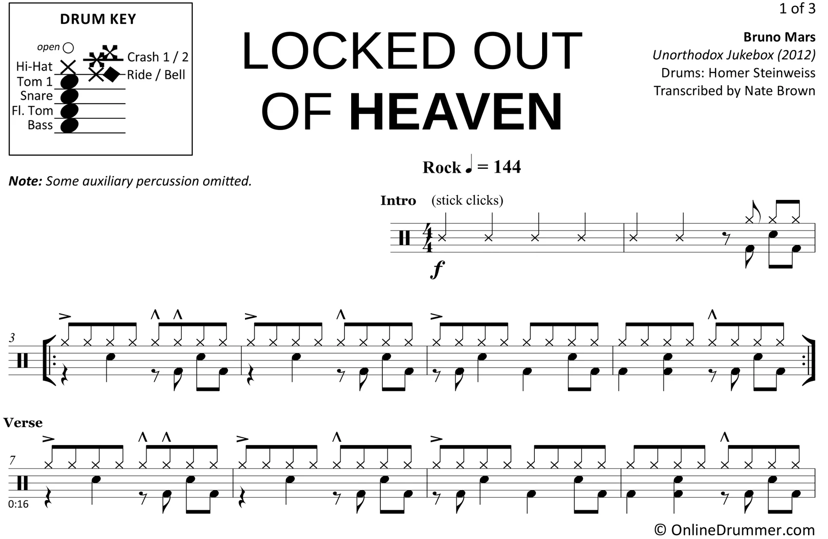 Locked Out of Heaven - Bruno Mars - Drum Sheet Music - Image 3