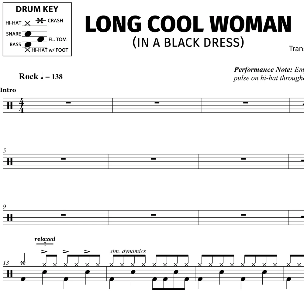 Long Cool Woman in a Black Dress - The Hollies - Drum Sheet Music - Image 2