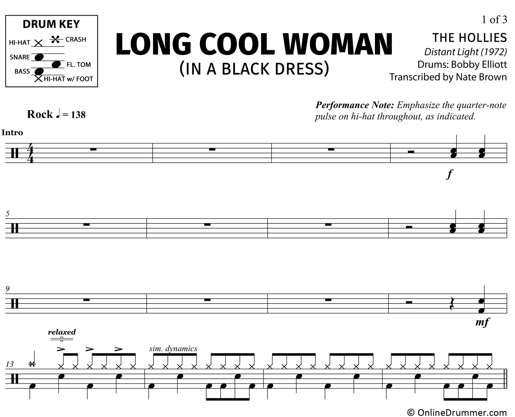 Long Cool Woman in a Black Dress - The Hollies - Drum Sheet Music - Image 3
