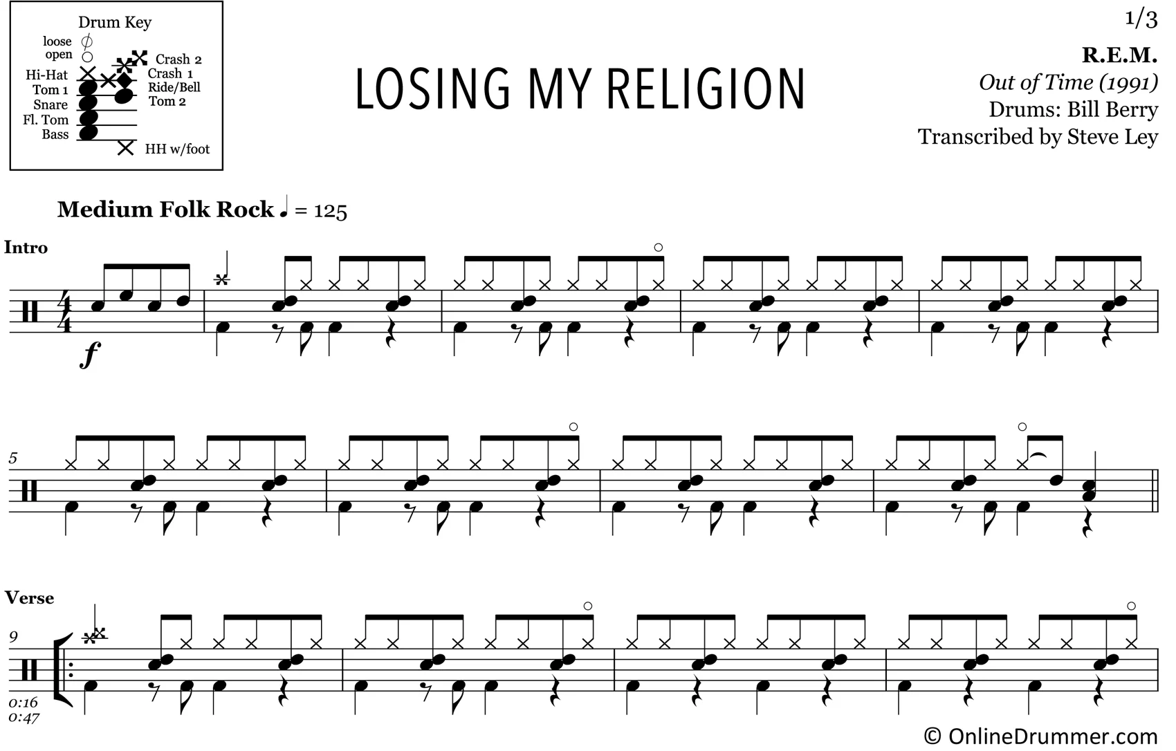 Losing My Religion - R.E.M. - Drum Sheet Music - Image 3