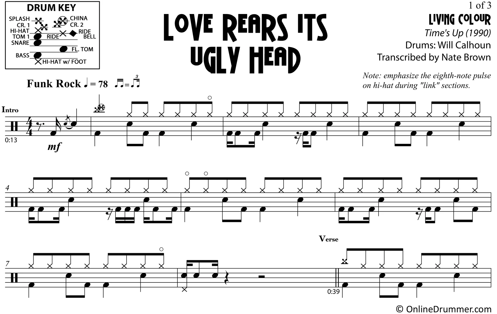 Love Rears Its Ugly Head - Living Colour - Drum Sheet Music - Image 3