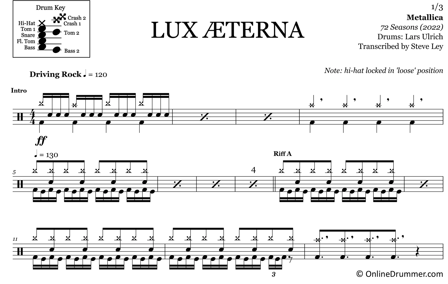 LuxAEterna - Metallica - Drum Sheet Music - Image 3
