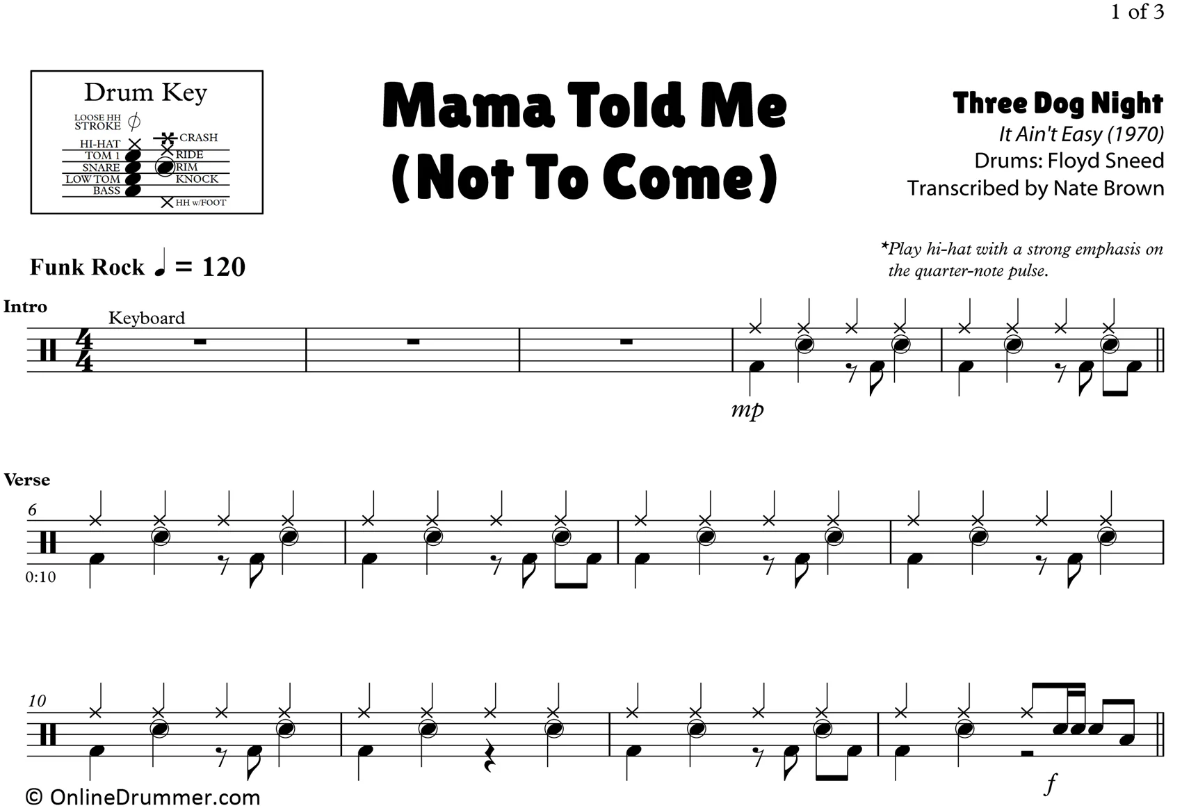 Mama Told Me (Not To Come) - Three Dog Night - Drum Sheet Music - Image 3
