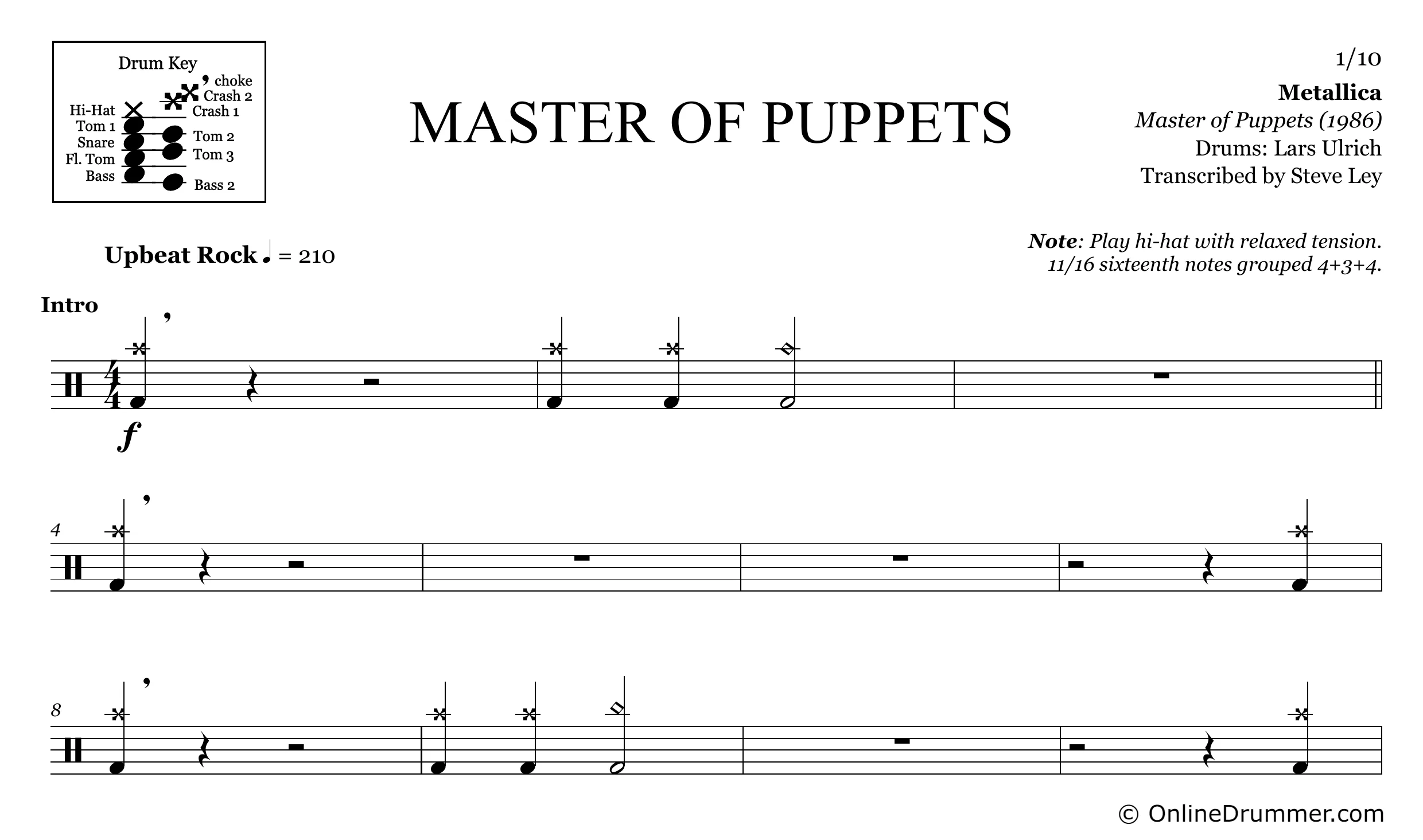 Master of Puppets - Metallica - Drum Sheet Music - Image 3