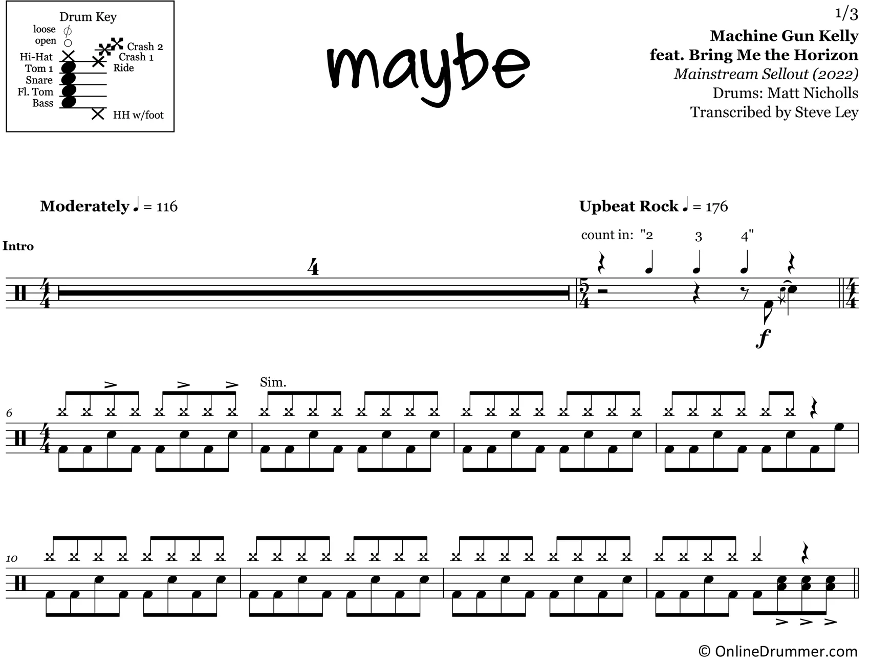 Maybe - Machine Gun Kelly - Drum Sheet Music - Image 3