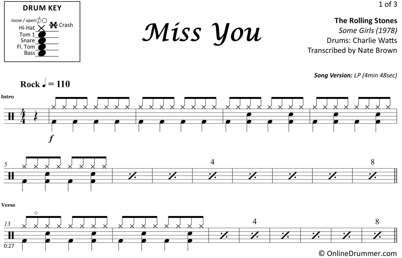 Miss You - The Rolling Stones - Drum Sheet Music - Image 3