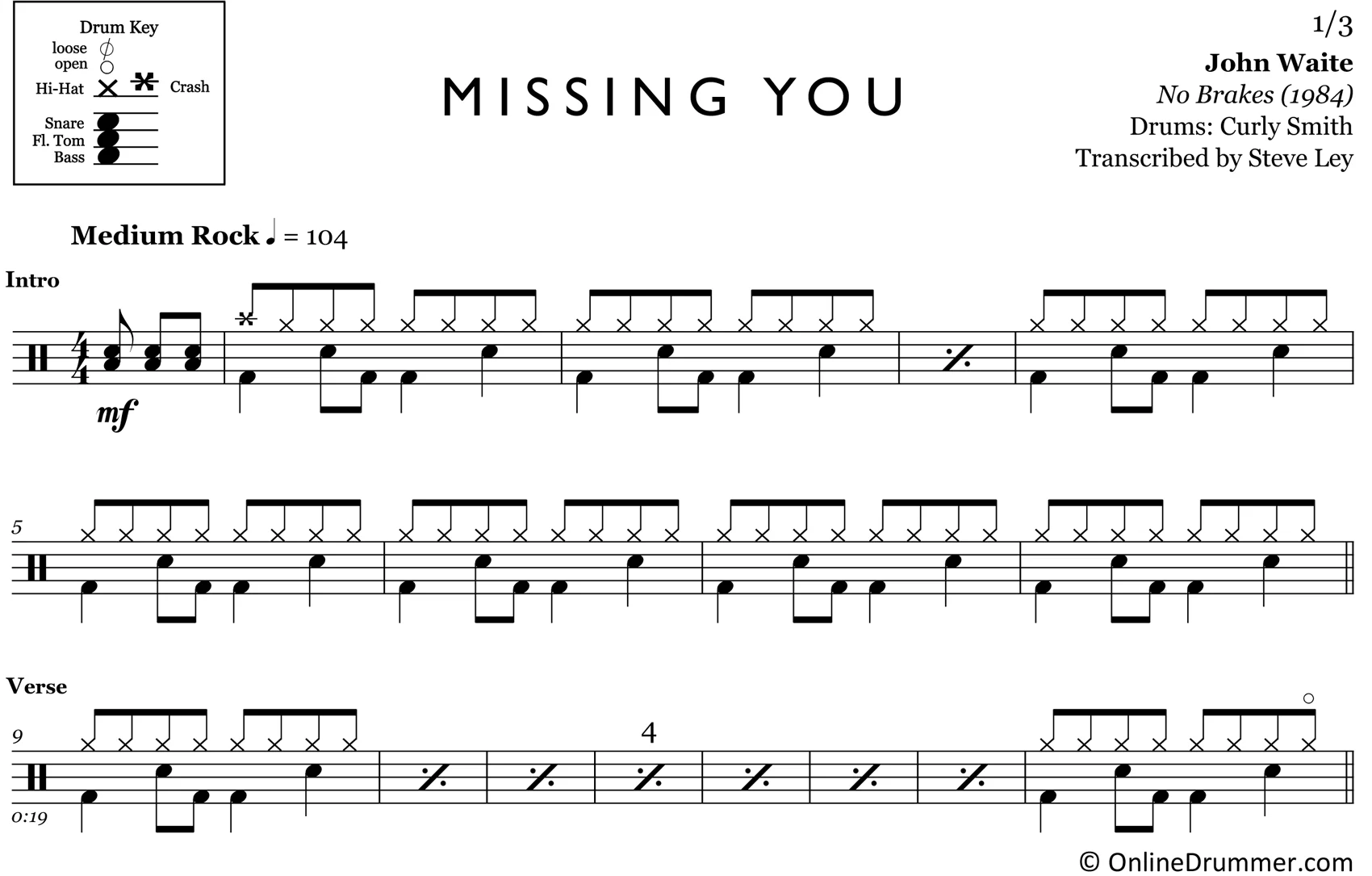 Missing You - John Waite - Drum Sheet Music - Image 3