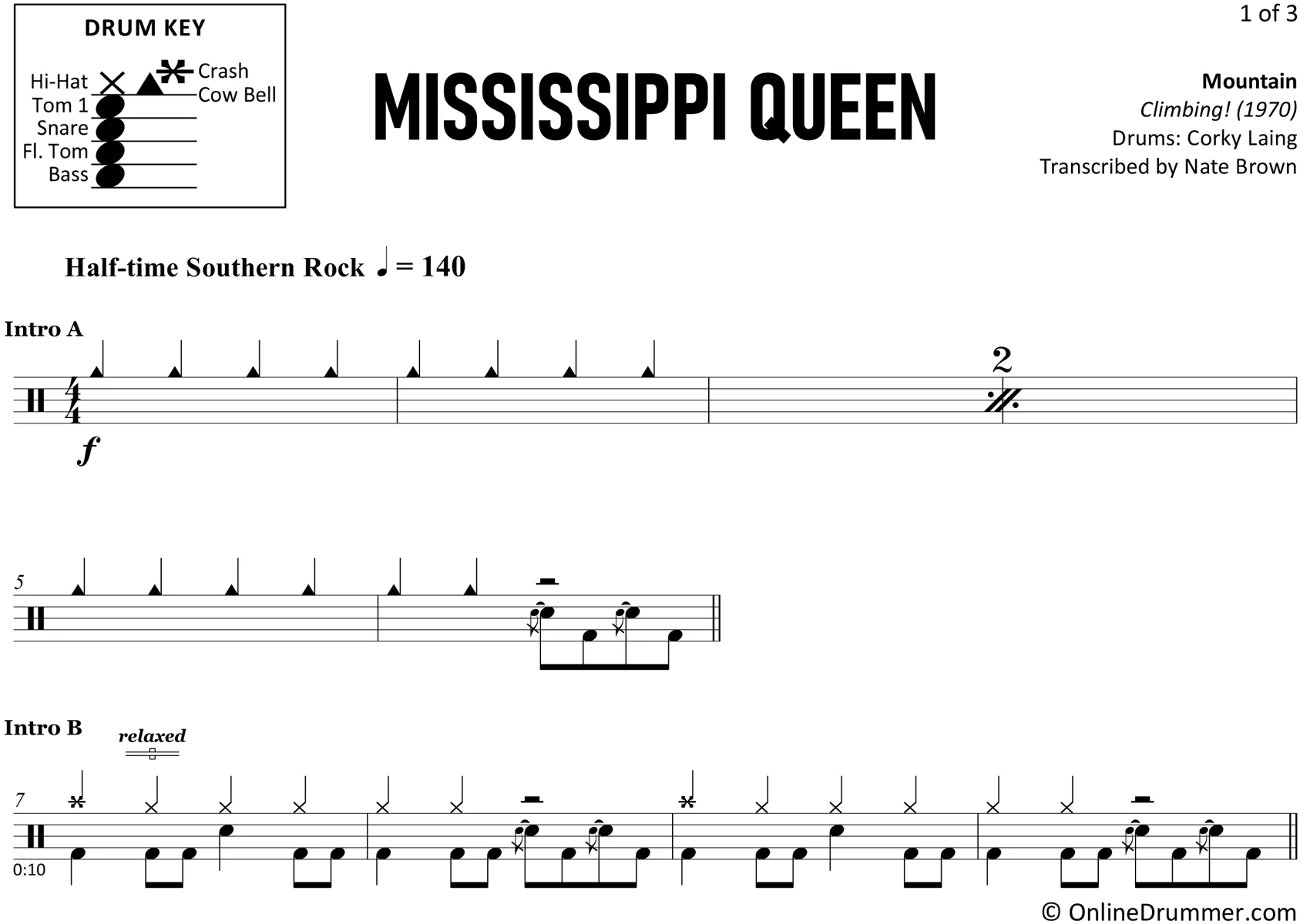 Mississippi Queen - Mountain - Drum Sheet Music - Image 3