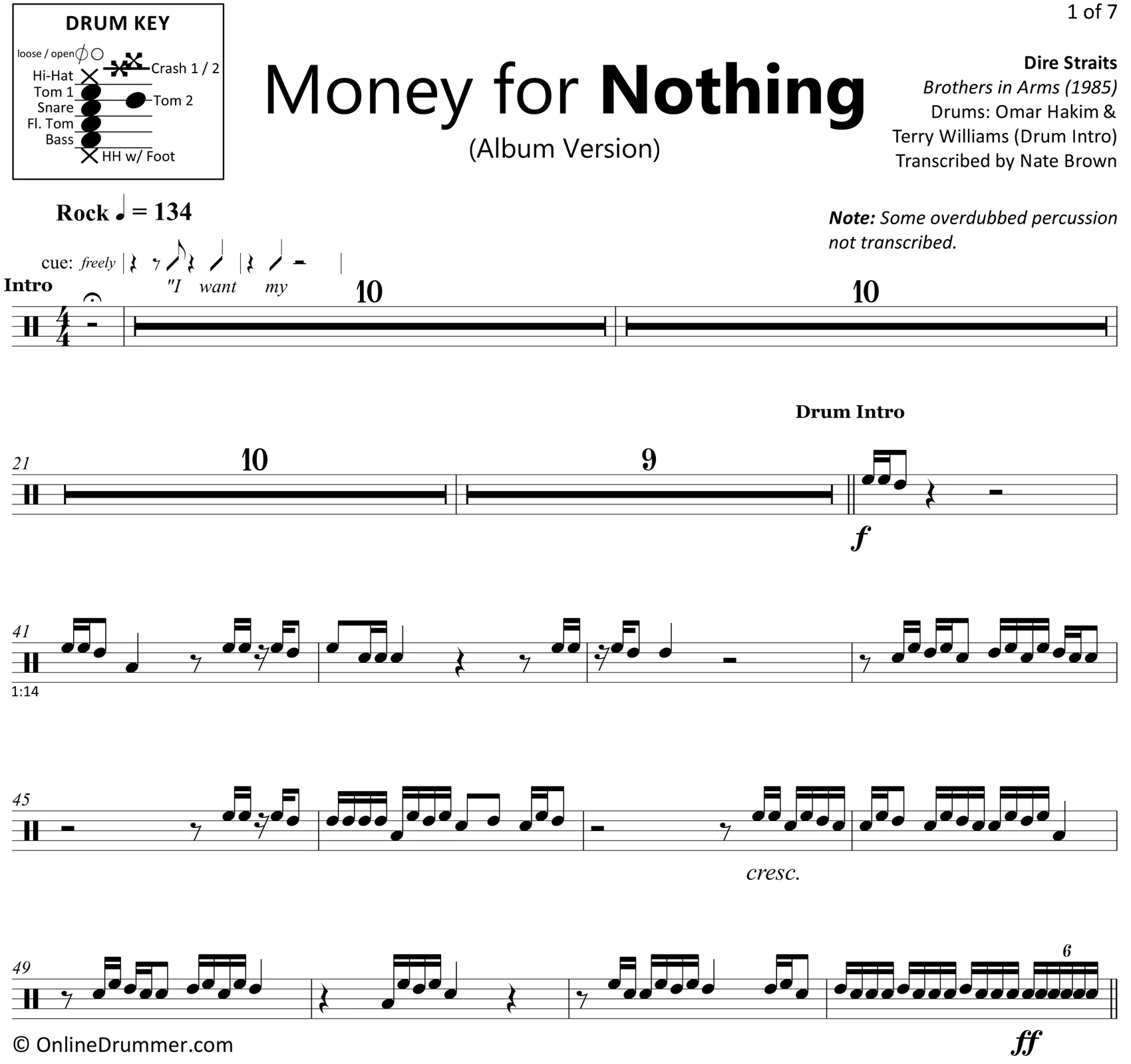 Money For Nothing - Dire Straits - Drum Sheet Music - Image 3