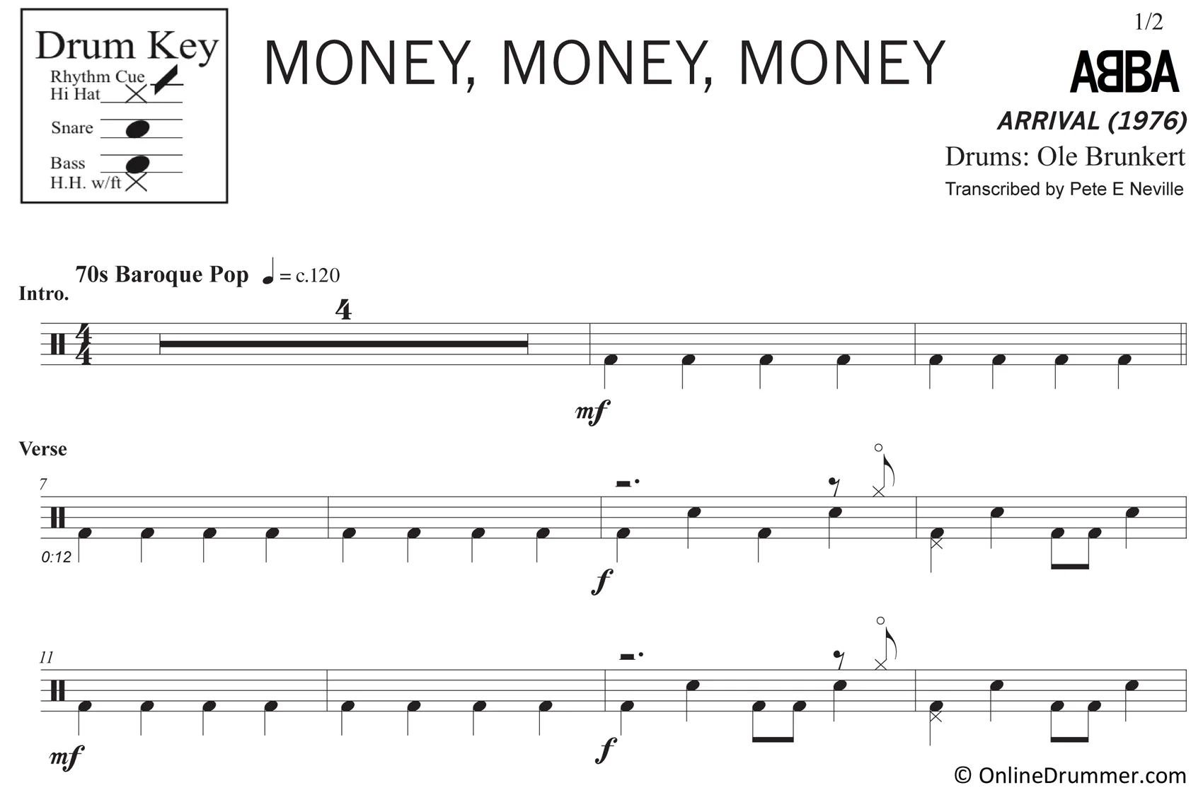 Money, Money, Money - ABBA - Drum Sheet Music - Image 3