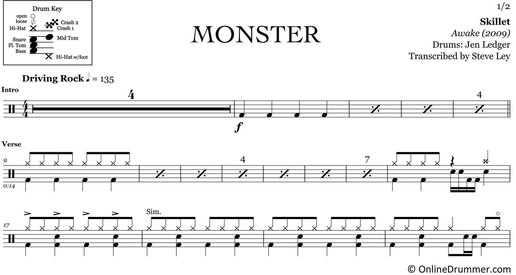 Monster - Skillet - Drum Sheet Music - Image 3