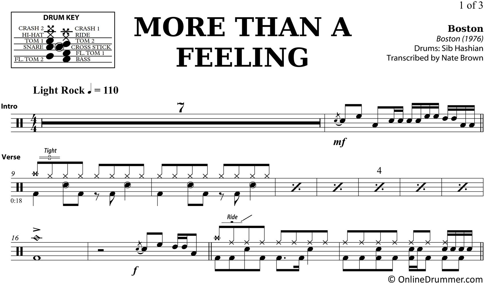 More Than A Feeling - Boston - Drum Sheet Music - Image 3