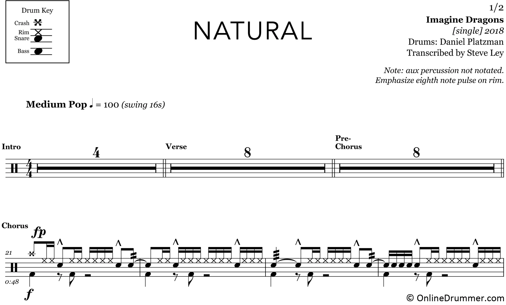 Natural - Imagine Dragons - Drum Sheet Music - Image 3