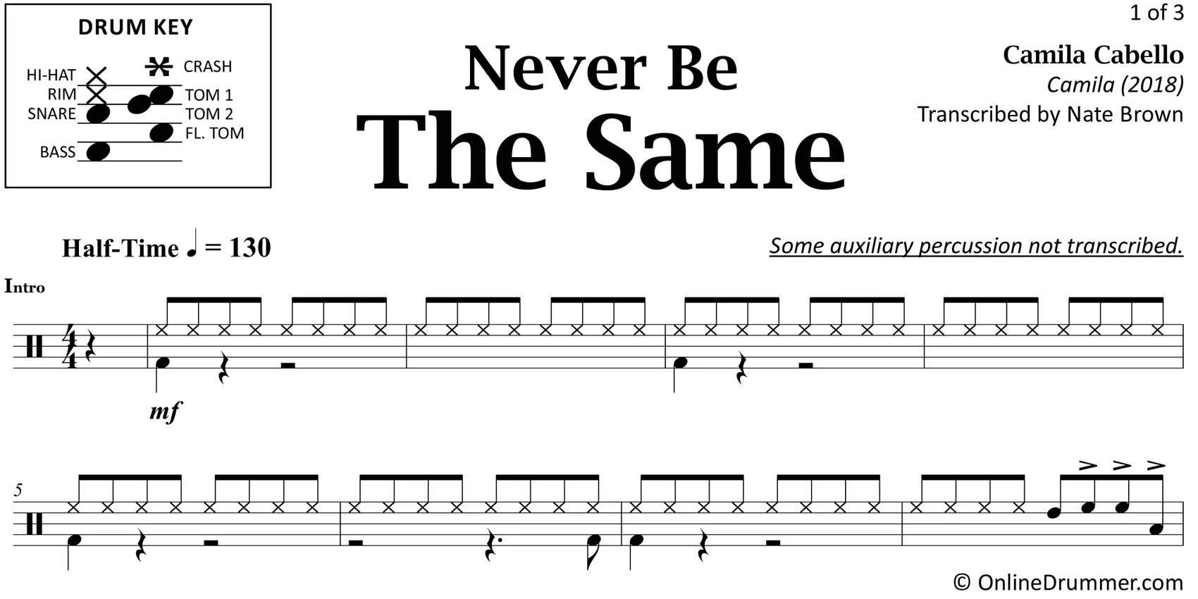 Never Be The Same - Camila Cabello - Drum Sheet Music - Image 3