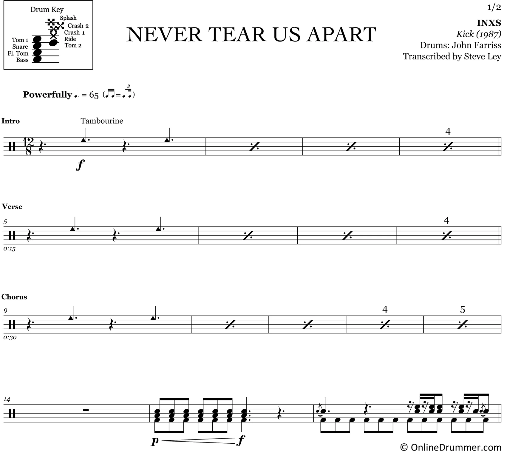 Never Tear Us Apart - INXS - Drum Sheet Music - Image 3
