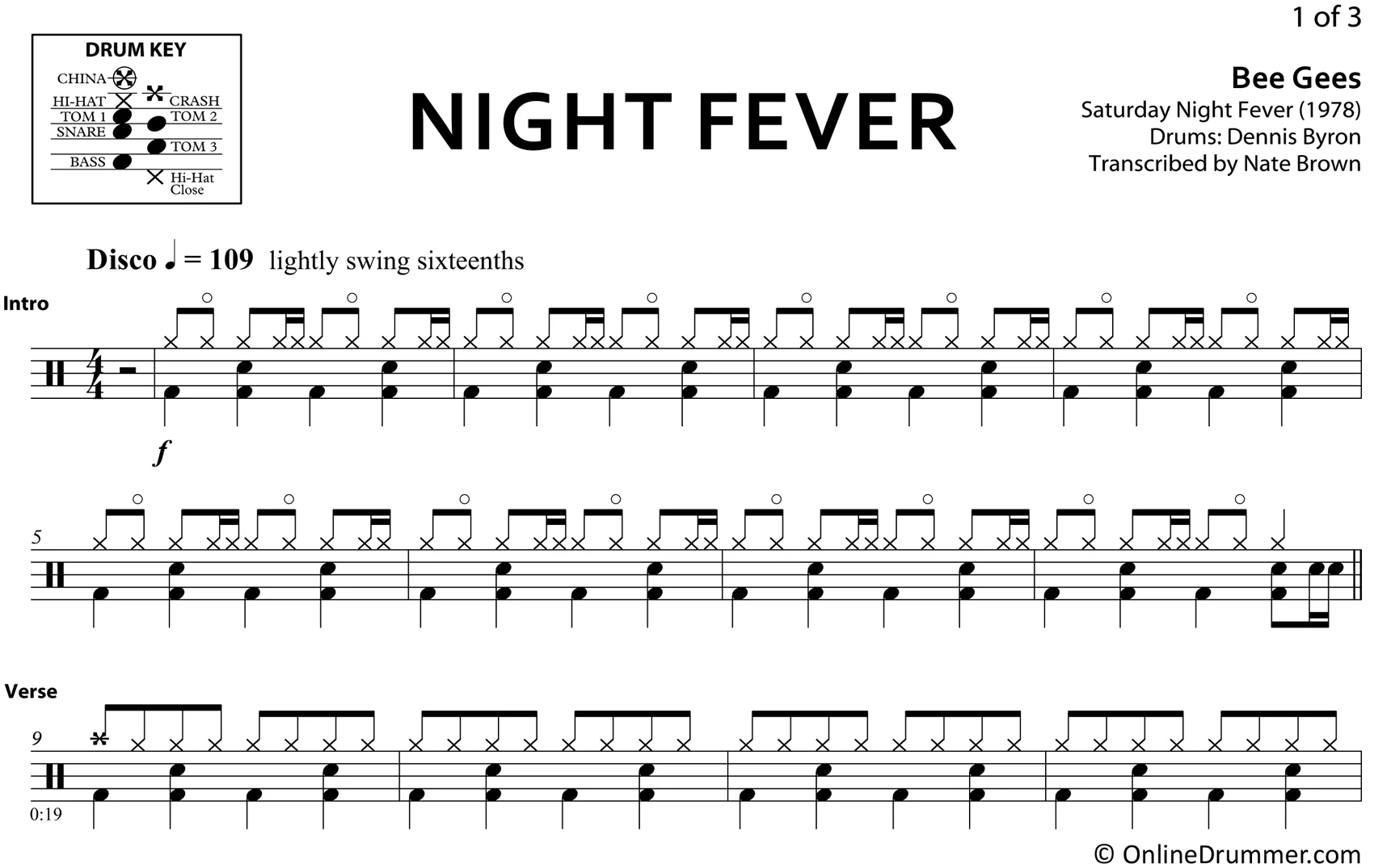Night Fever - Bee Gees - Drum Sheet Music - Image 3