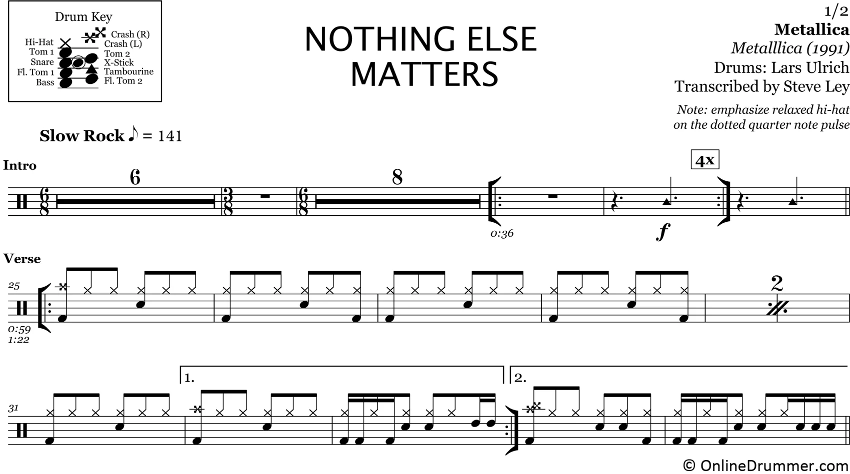 Nothing Else Matters - Metallica - Drum Sheet Music - Image 3