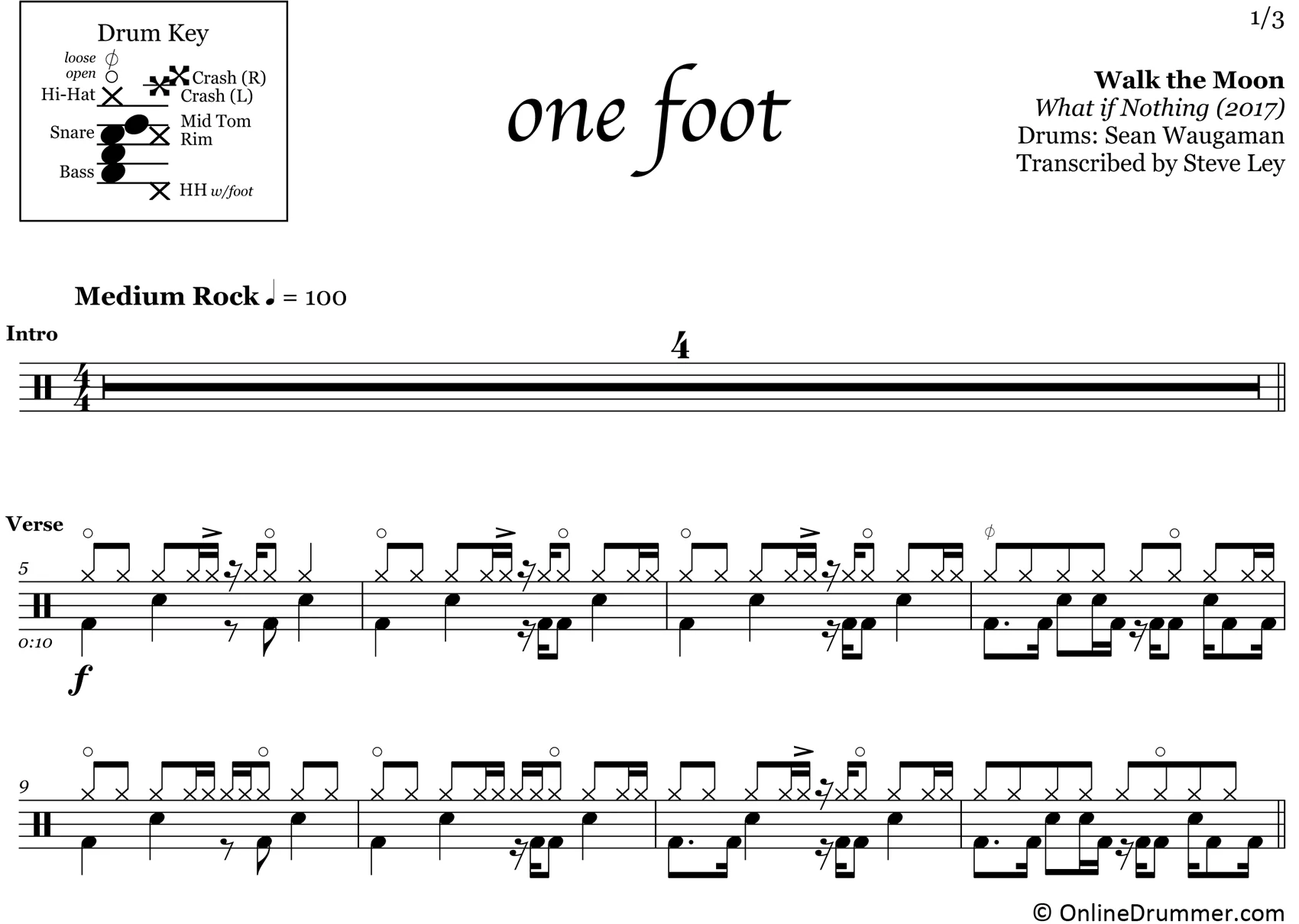 One Foot - Walk The Moon - Drum Sheet Music - Image 3