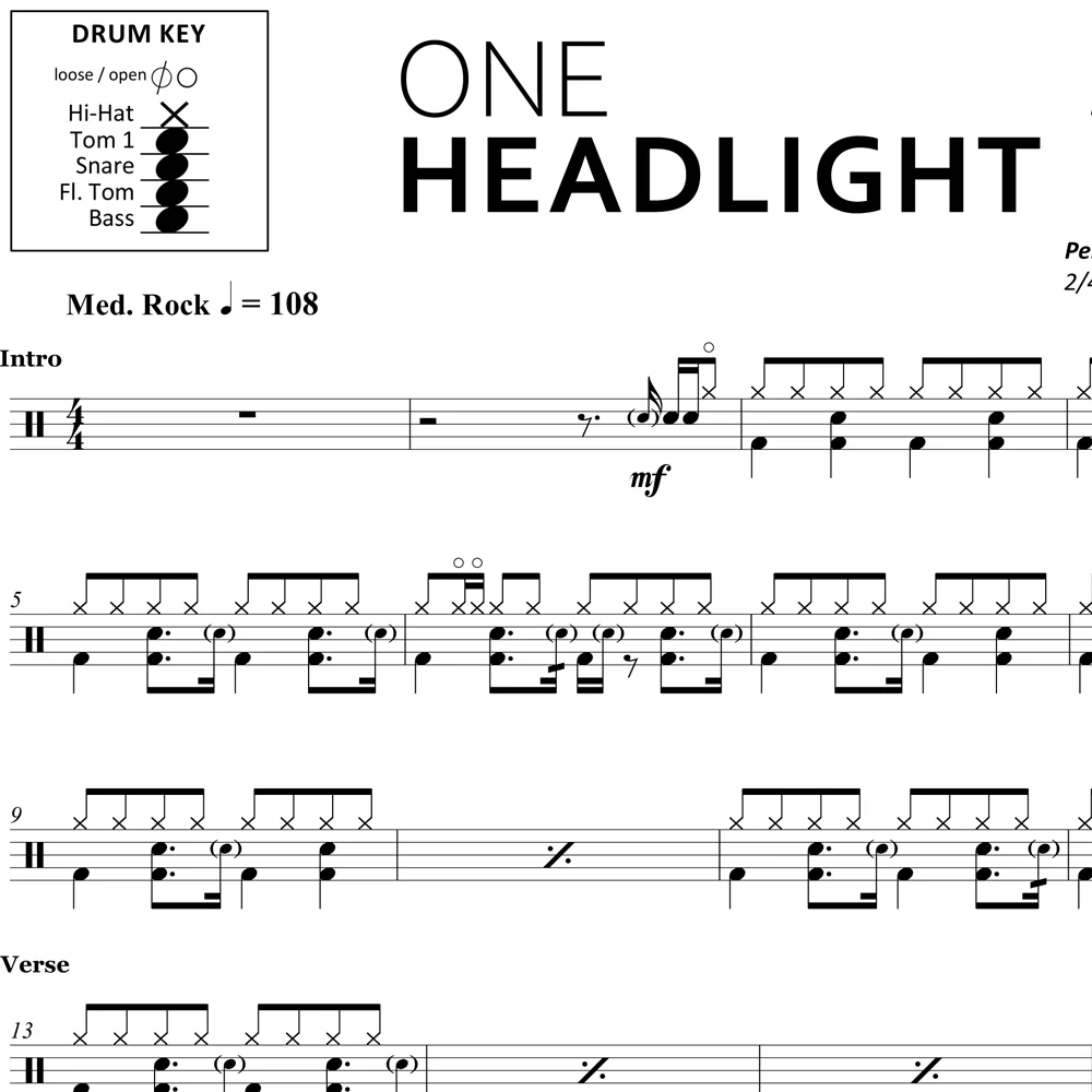 One Headlight - The Wallflowers - Drum Sheet Music - Image 2