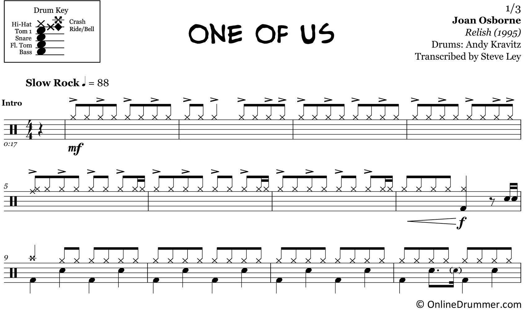 One of Us - Joan Osborne - Drum Sheet Music - Image 3
