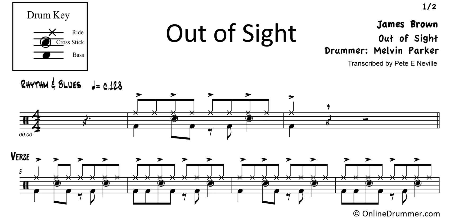 Out Of Sight - James Brown - Drum Sheet Music - Image 3