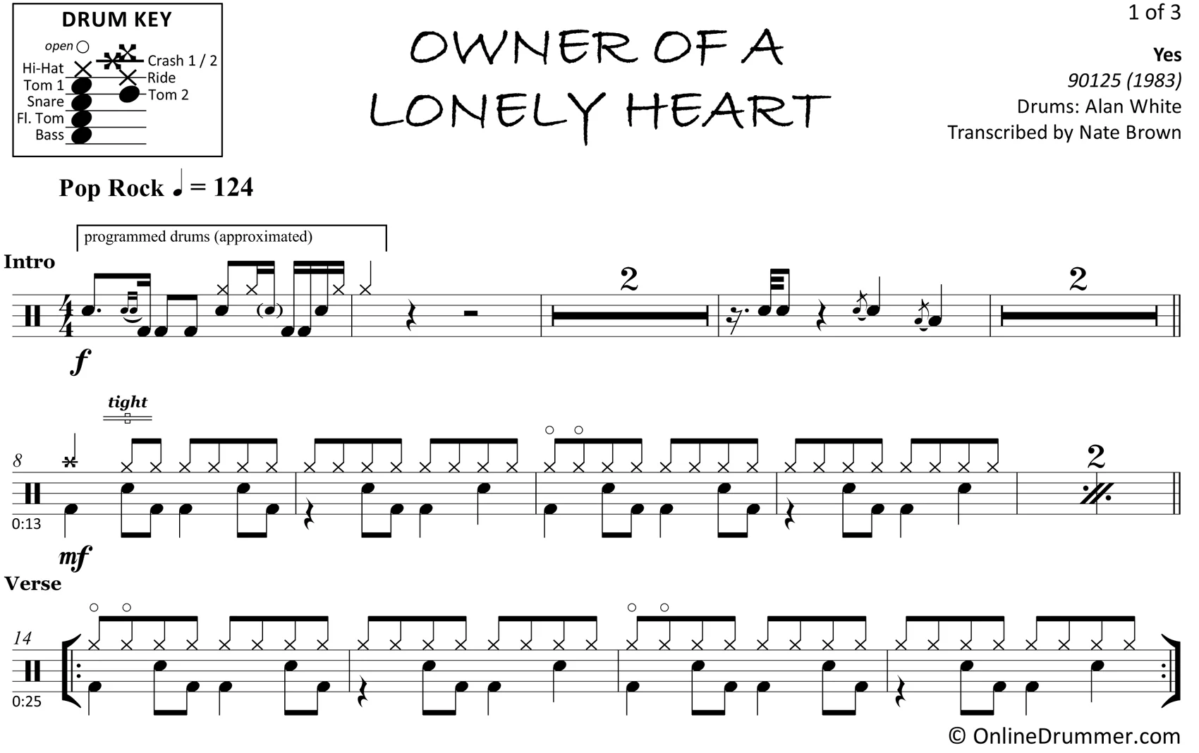 Owner of a Lonely Heart - Yes - Drum Sheet Music - Image 3