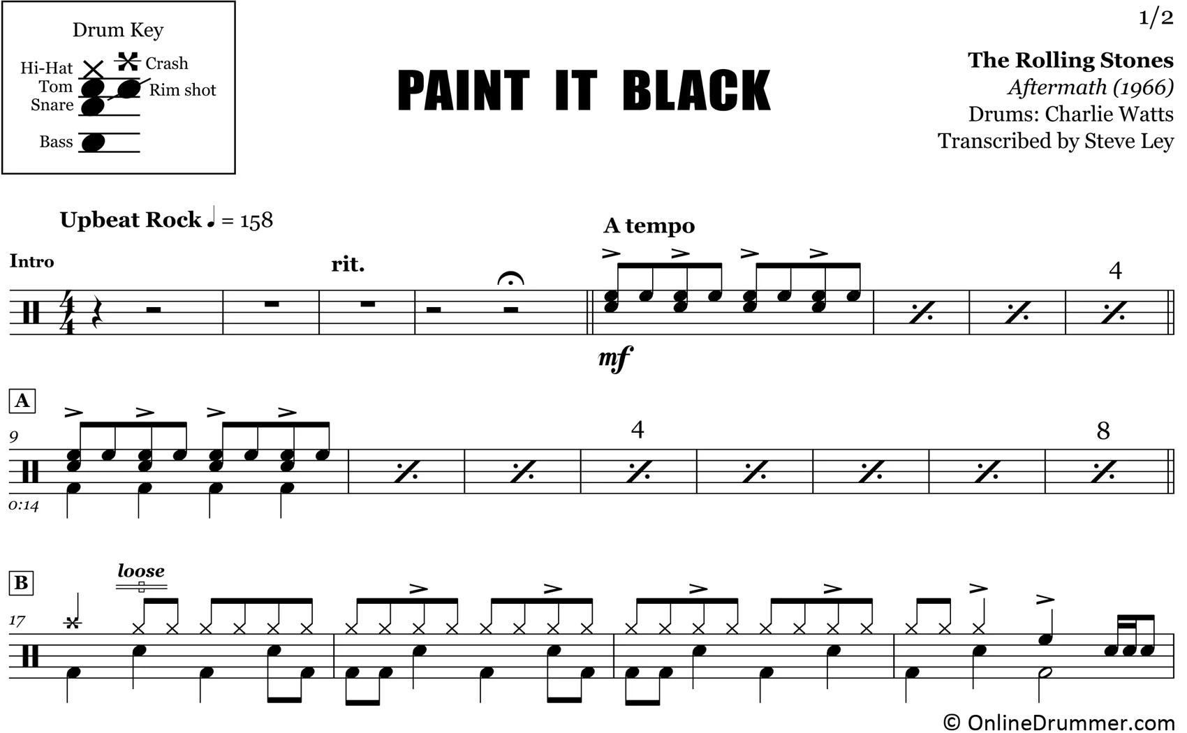 Paint It Black - The Rolling Stones - Drum Sheet Music - Image 3