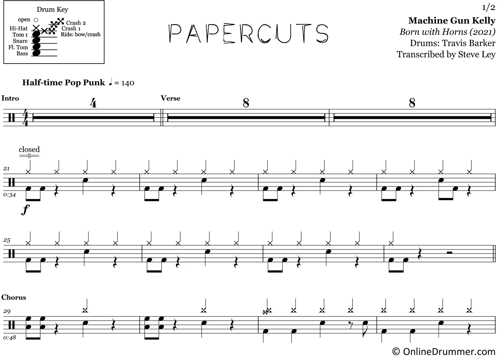 Papercuts - Machine Gun Kelly - Drum Sheet Music - Image 3
