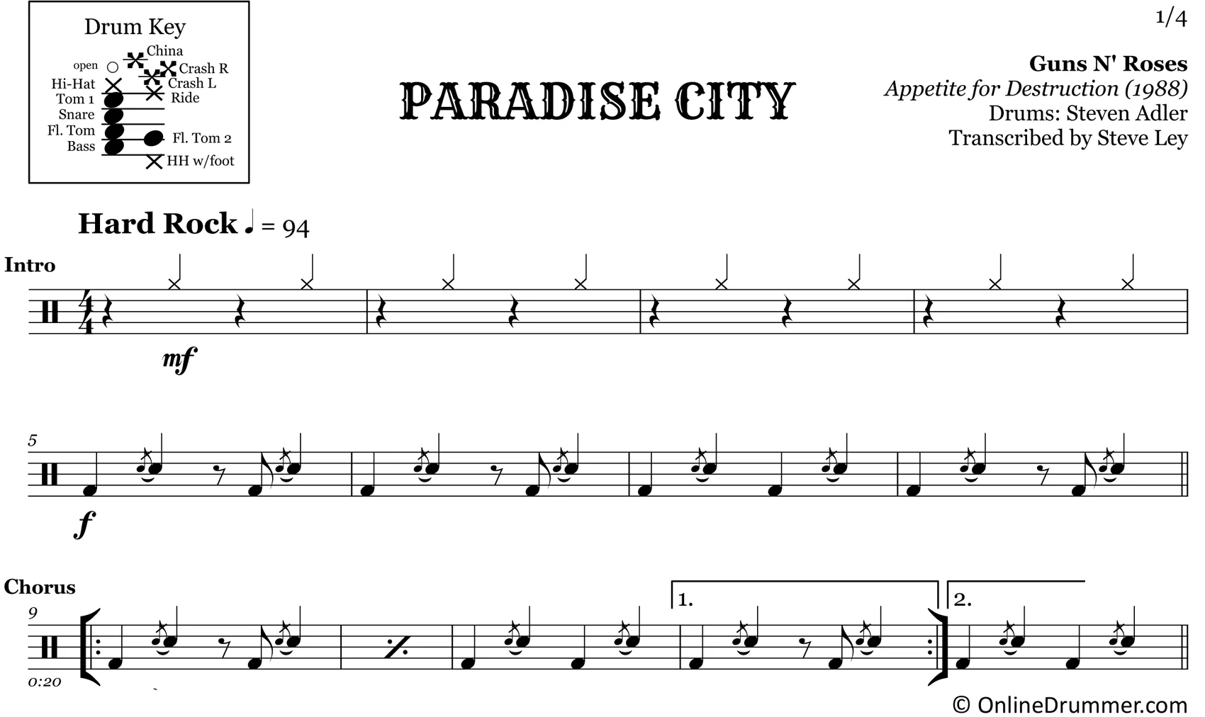 Paradise City - Guns N Roses - Drum Sheet Music - Image 3