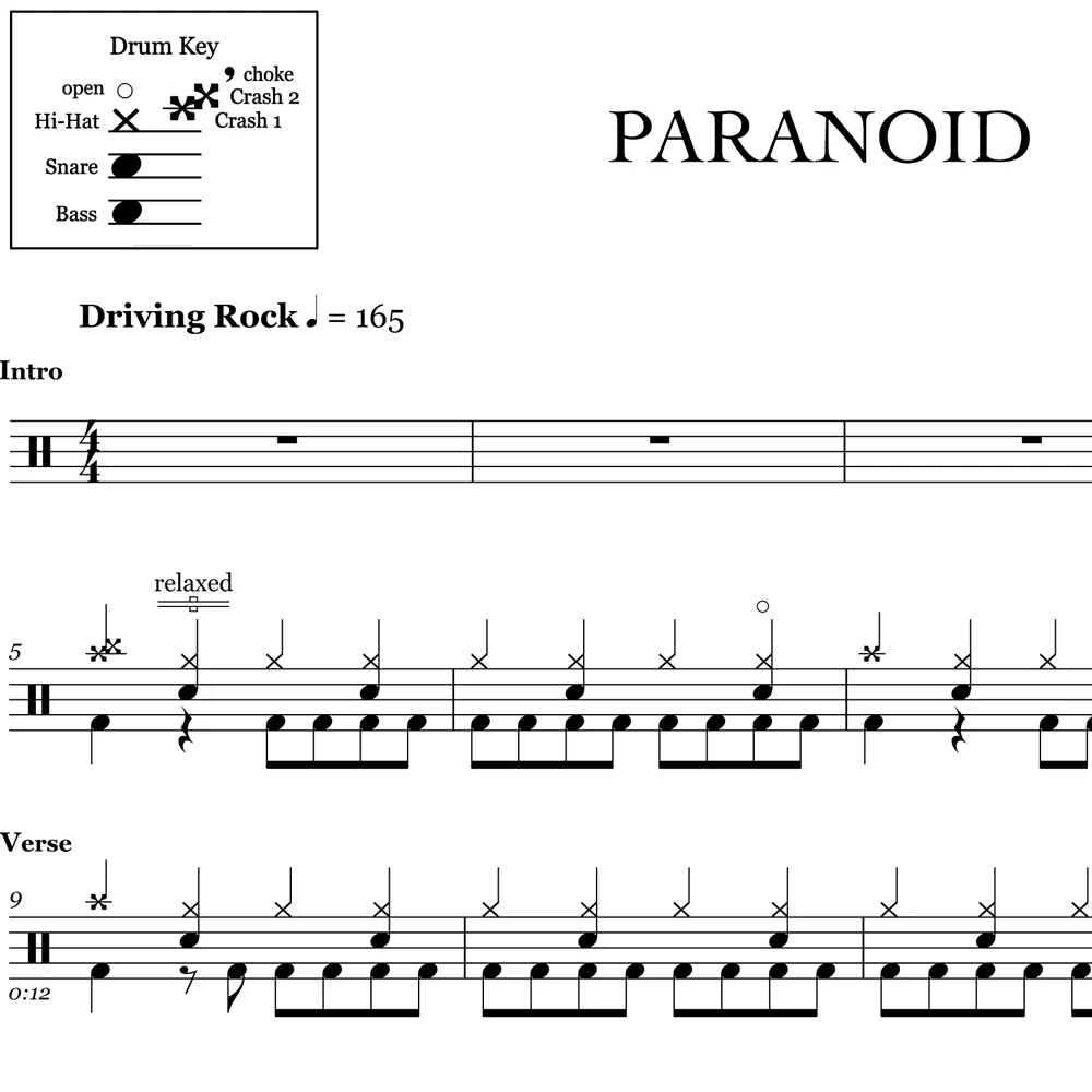 Paranoid - Black Sabbath - Drum Sheet Music - Image 2