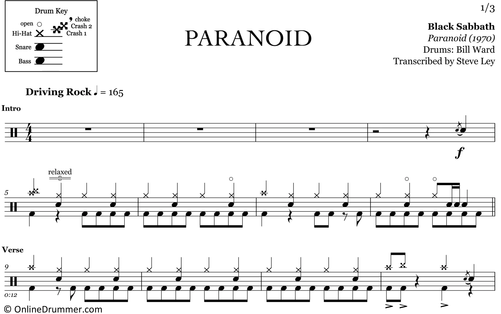 Paranoid - Black Sabbath - Drum Sheet Music - Image 3