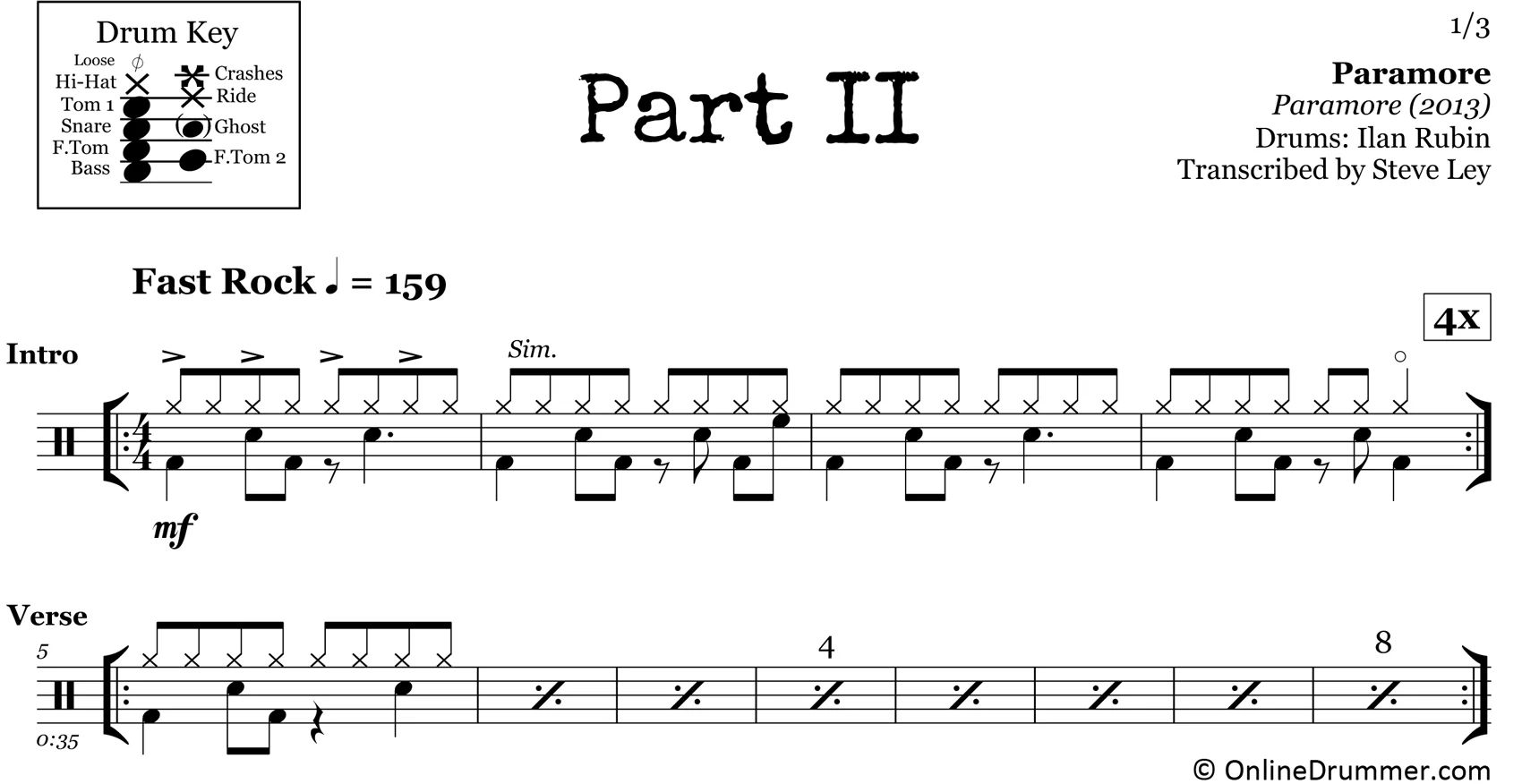 Part II - Paramore - Drum Sheet Music - Image 3