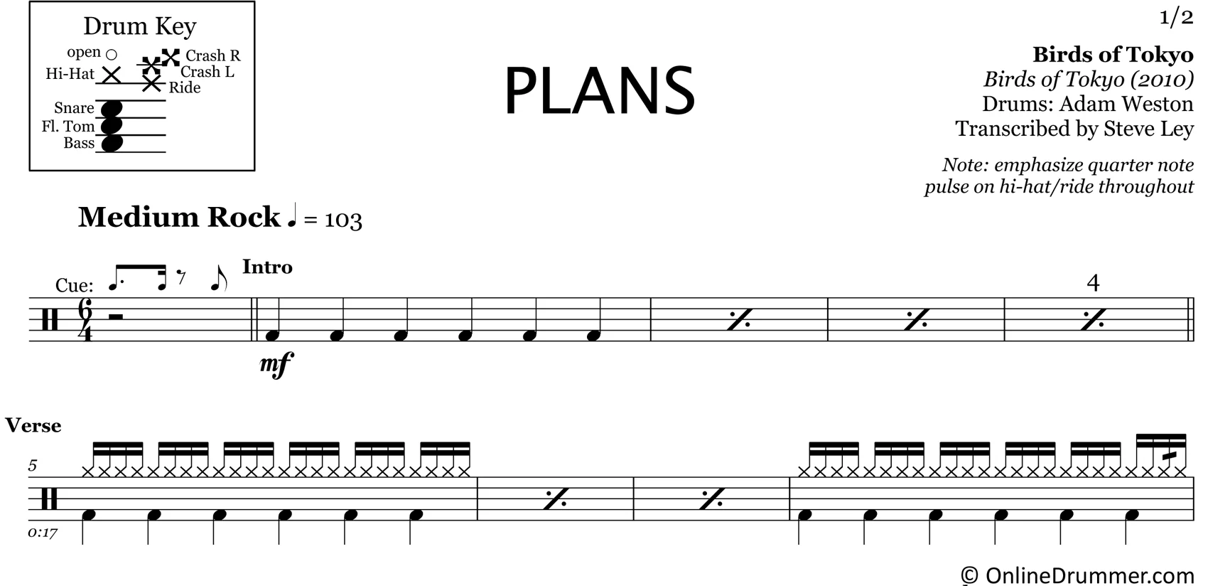 Plans - Birds of Tokyo - Drum Sheet Music - Image 3