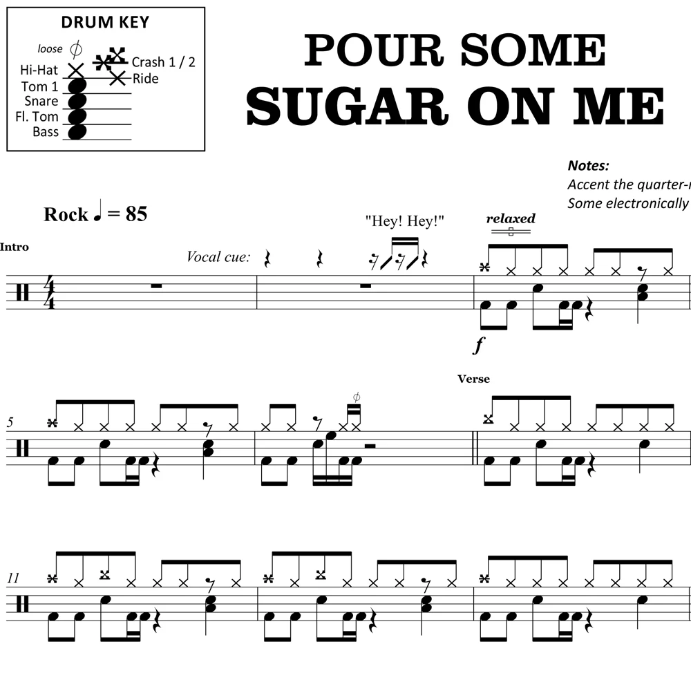 Pour Some Sugar on Me - Def Leppard - Drum Sheet Music - Image 2