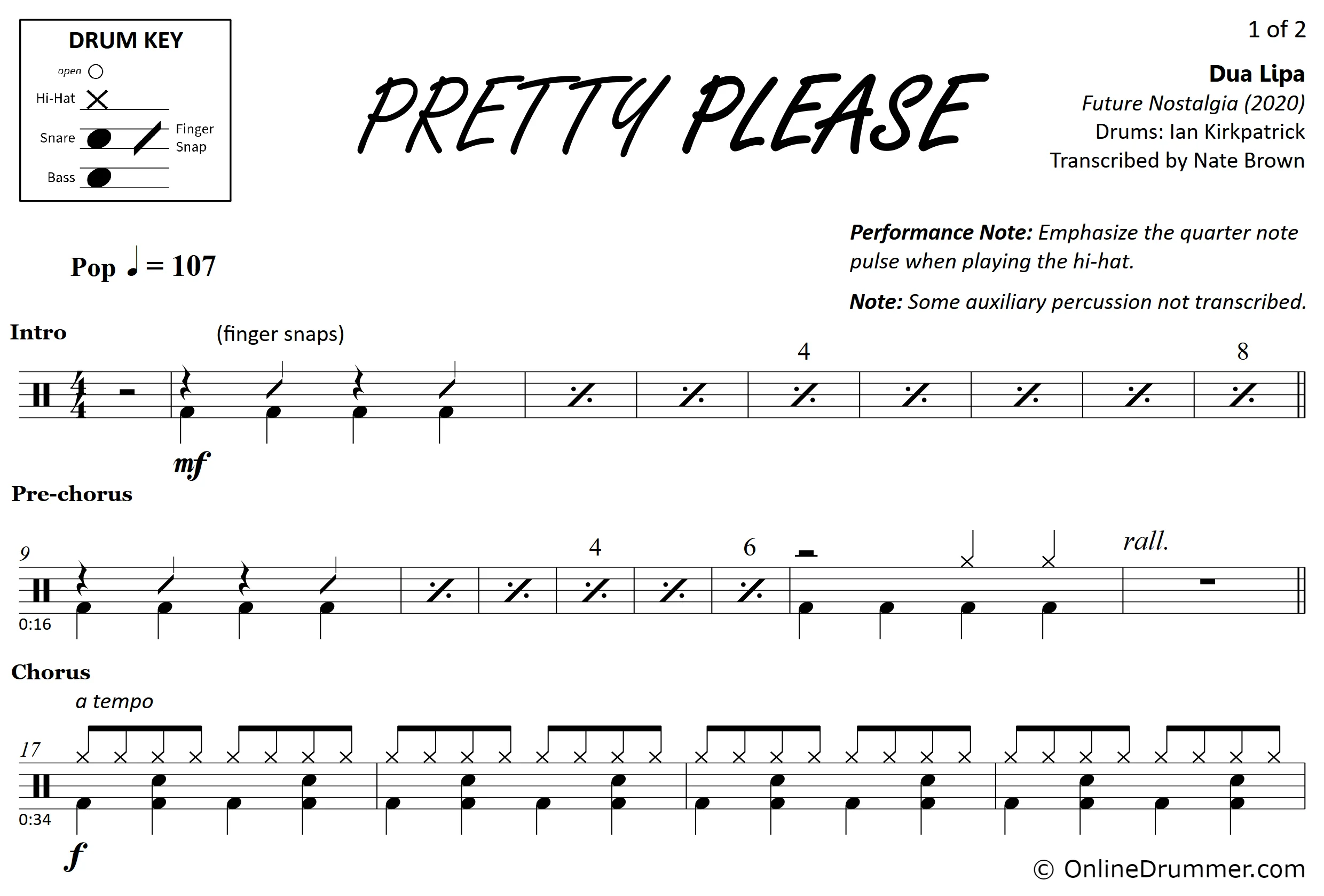Pretty Please - Dua Lipa - Drum Sheet Music - Image 3