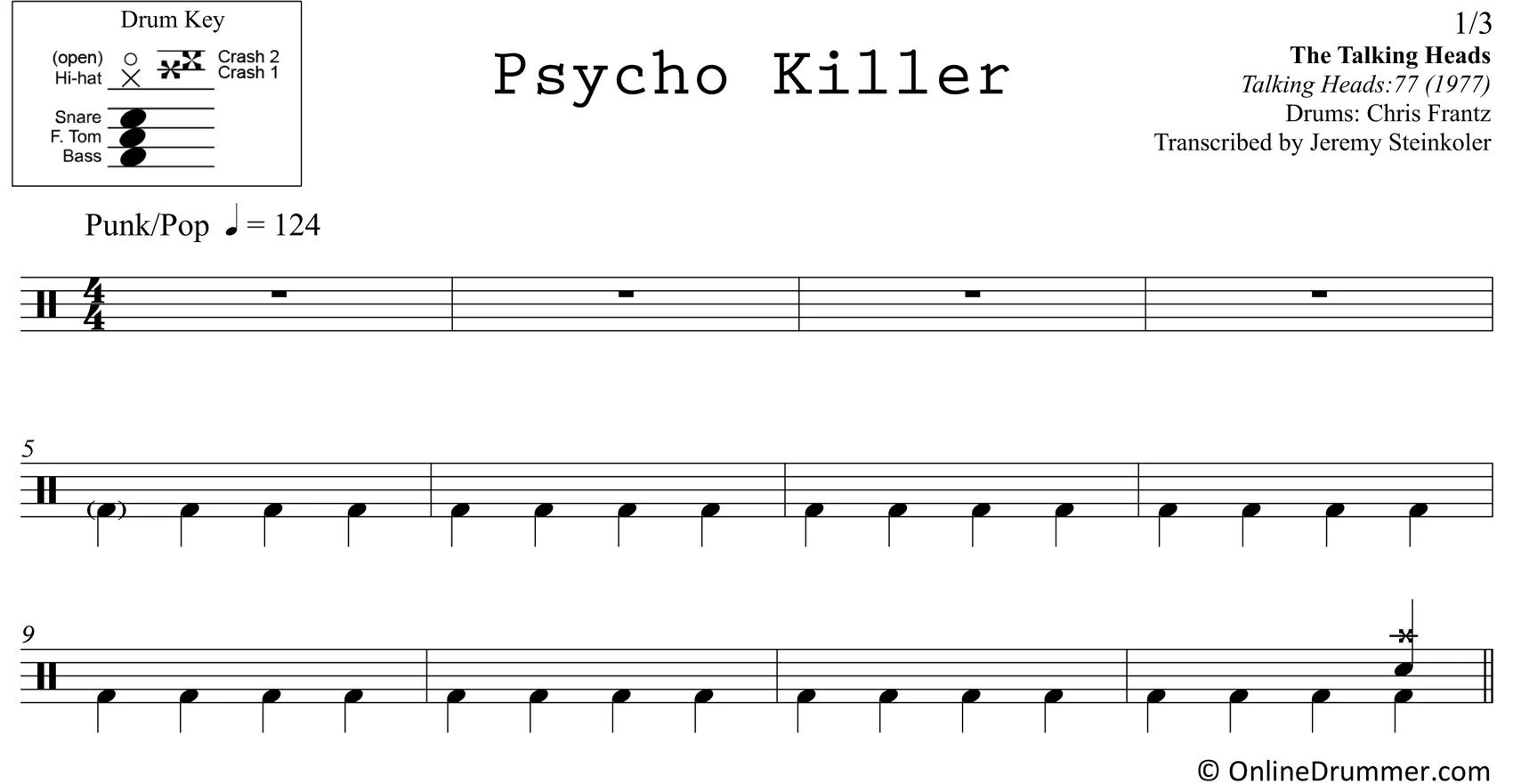 Psycho Killer - Talking Heads - Drum Sheet Music - Image 3