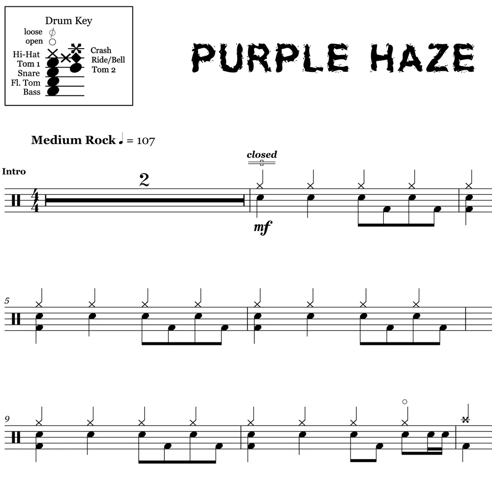 Purple Haze - Jimi Hendrix - Drum Sheet Music - Image 2