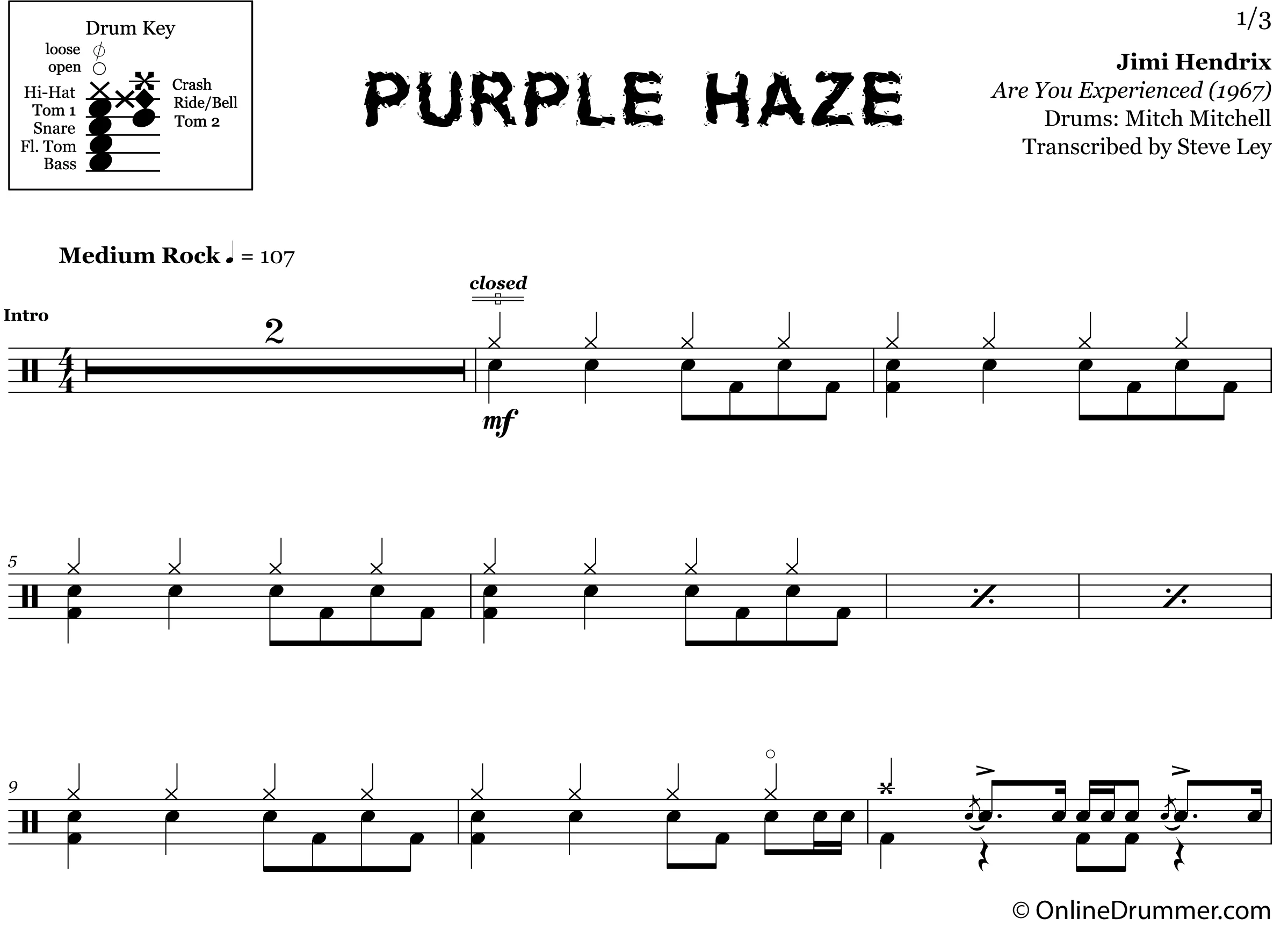 Purple Haze - Jimi Hendrix - Drum Sheet Music - Image 3