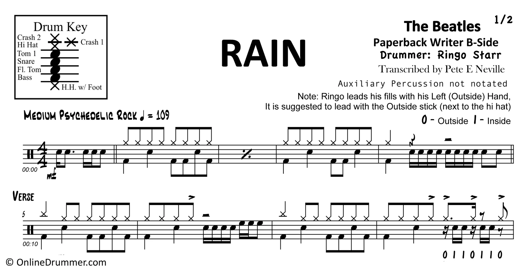 Rain - The Beatles - Drum Sheet Music - Image 3
