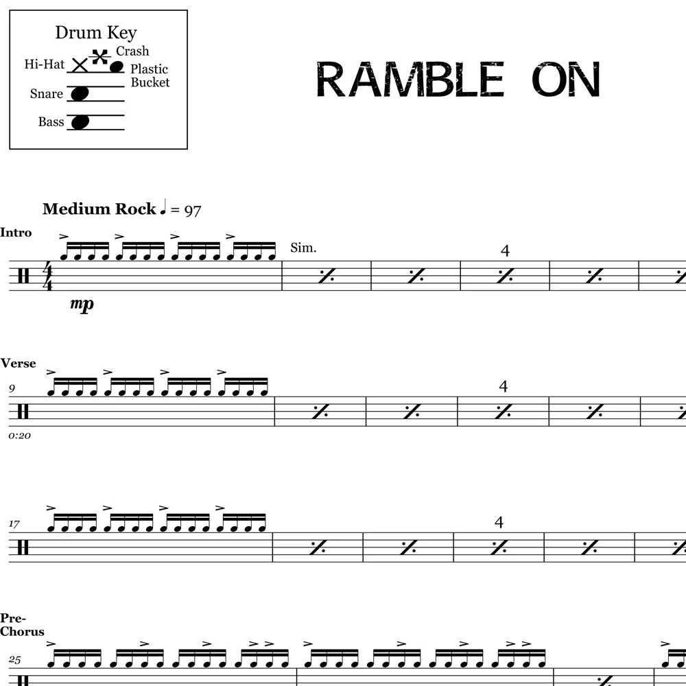 Ramble On - Led Zeppelin - Drum Sheet Music - Image 2