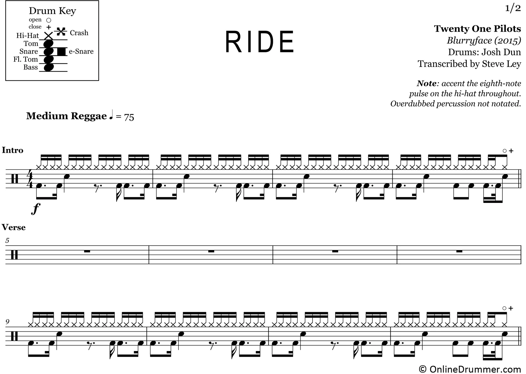 Ride - Twenty One Pilots - Drum Sheet Music - Image 3