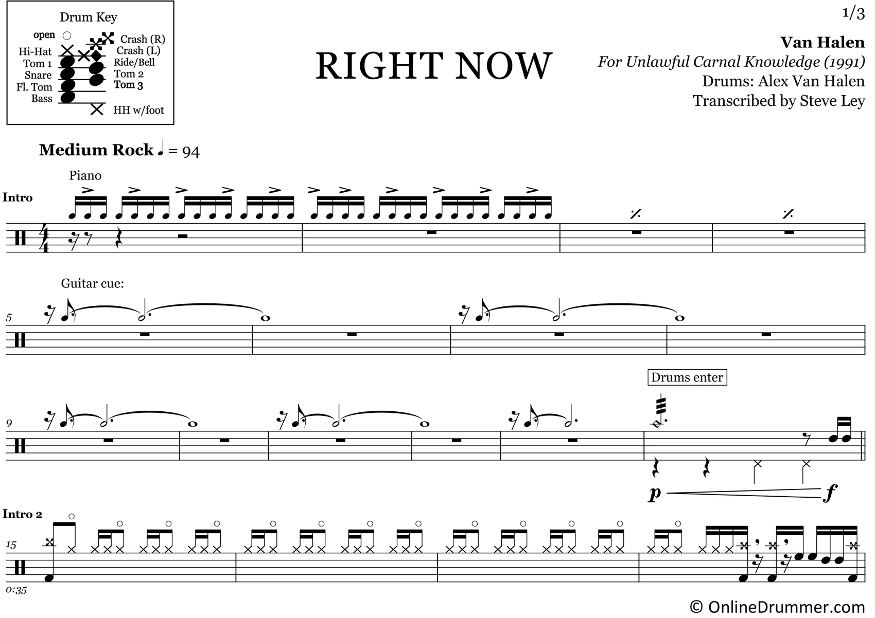 Right Now - Van Halen - Drum Sheet Music - Image 3