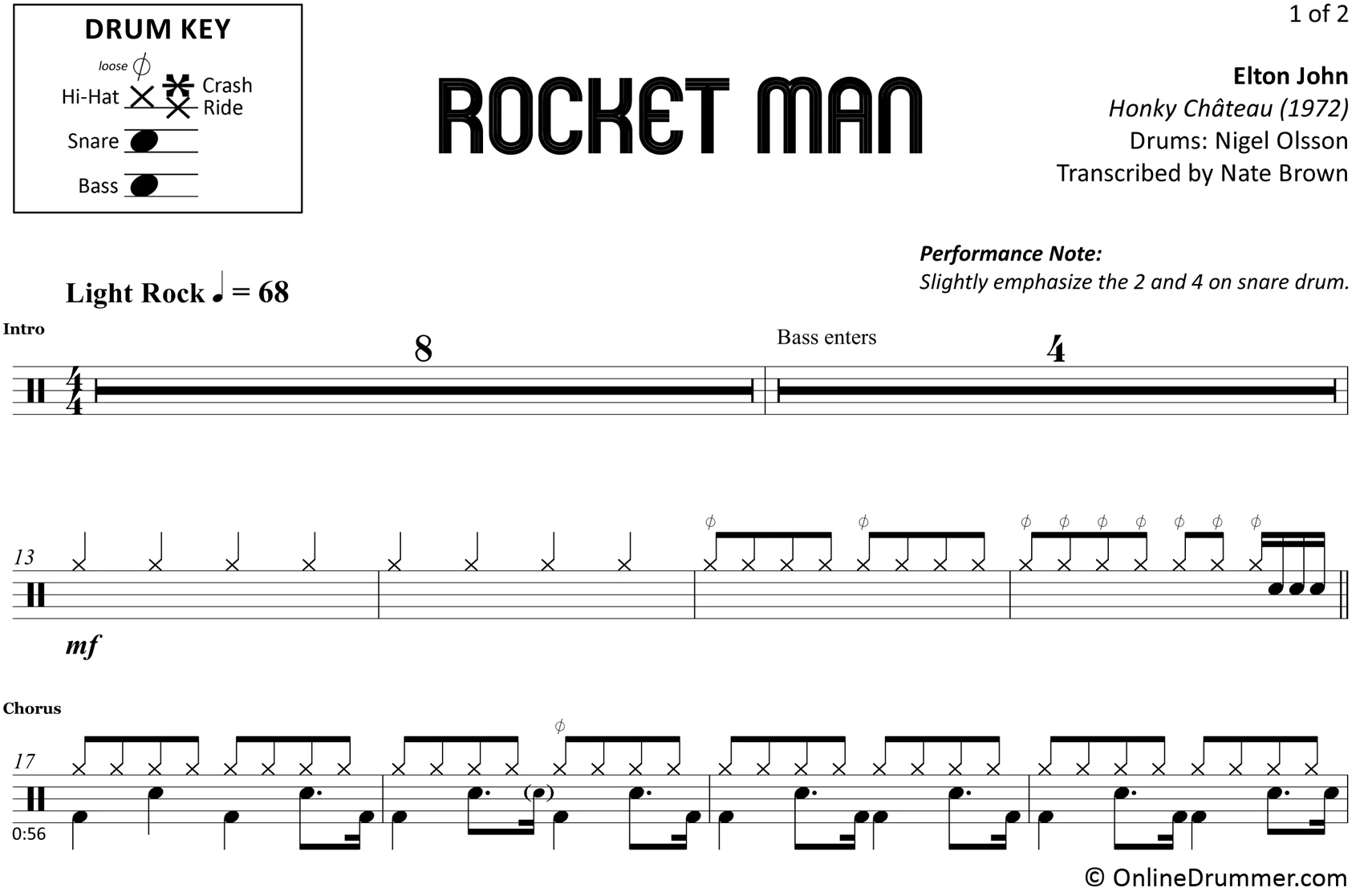 Rocket Man - Elton John - Drum Sheet Music - Image 3