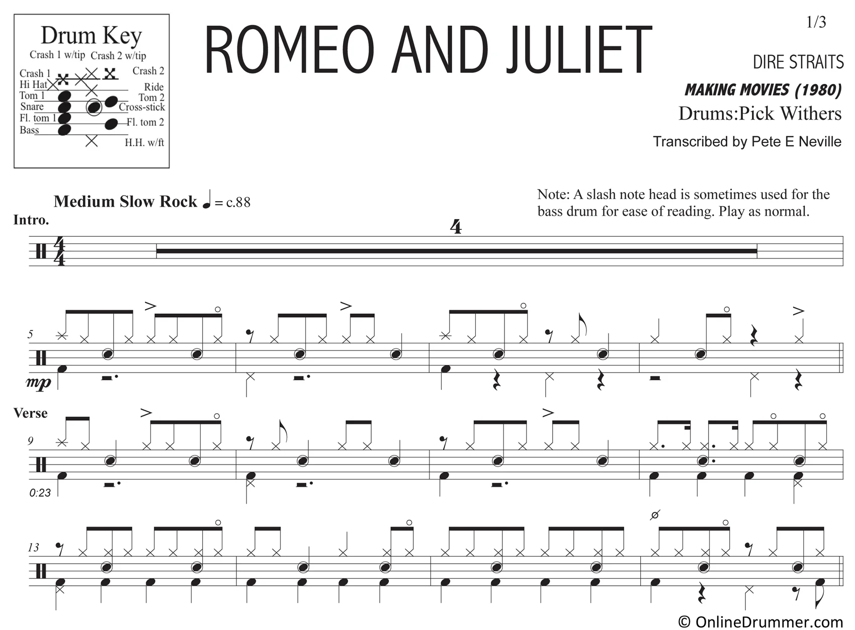 Romeo and Juliet - Dire Straits - Drum Sheet Music - Image 3