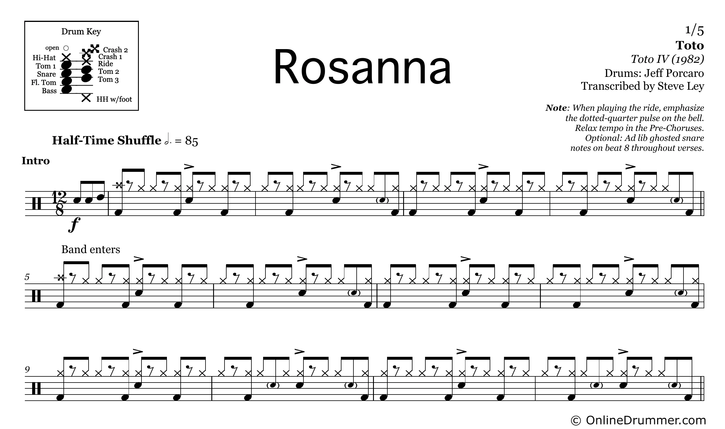 Rosanna - Toto - Drum Sheet Music - Image 3